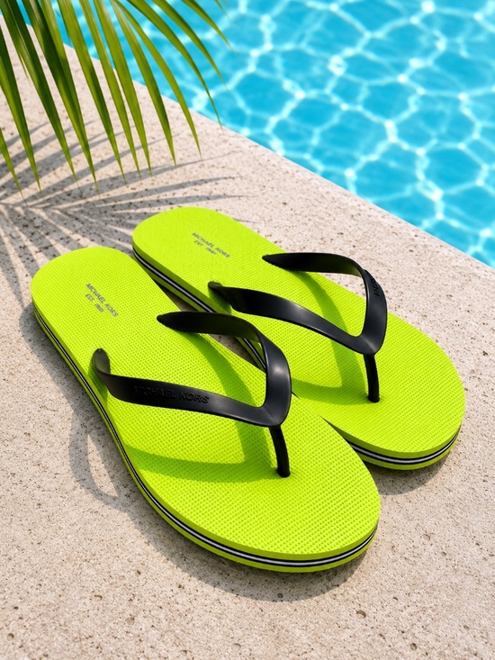 NWOB MICHAEL KORS RX21K Men\'s Flip Flops Lime Green Black Sandals Size 11